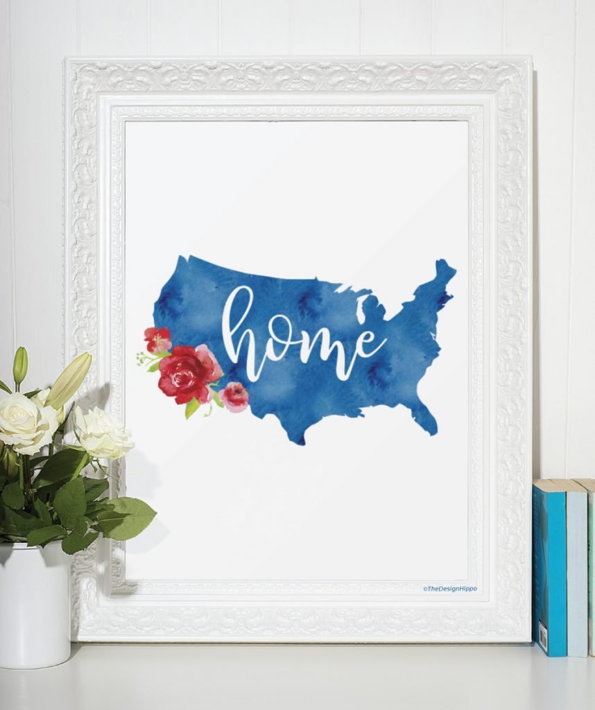 Free Watercolor USA map with Home Printable