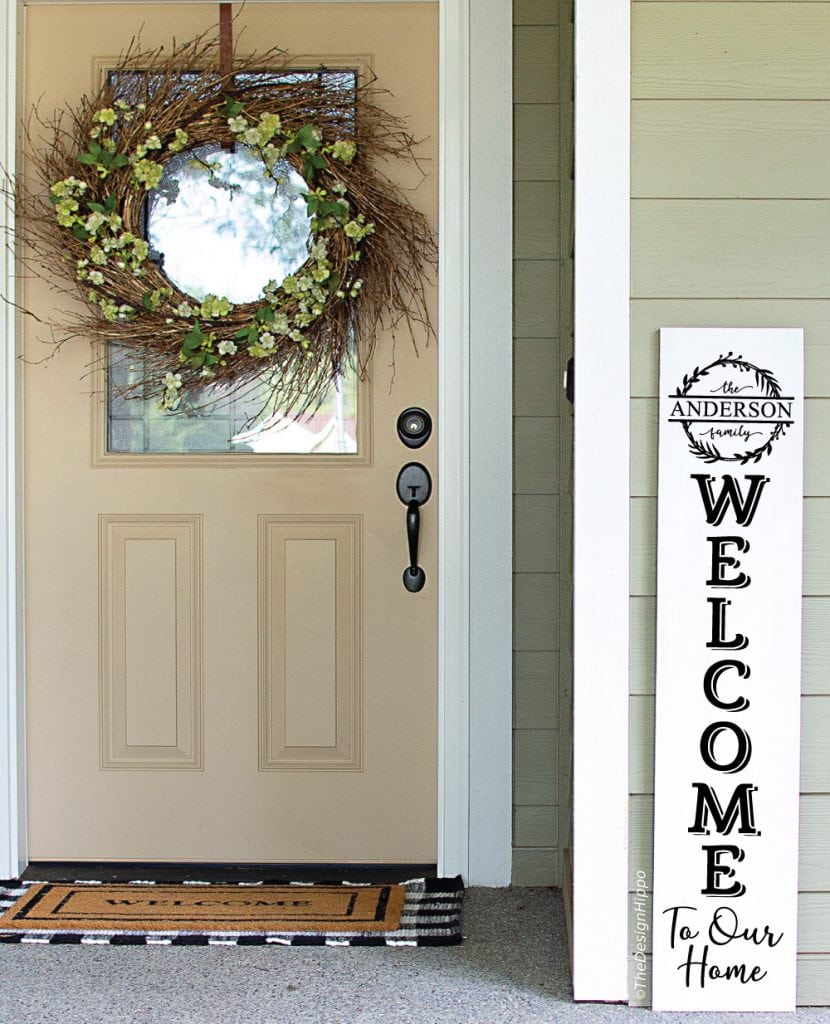 Free Front Porch Welcome Sign SVG with Wreath and Family Name
